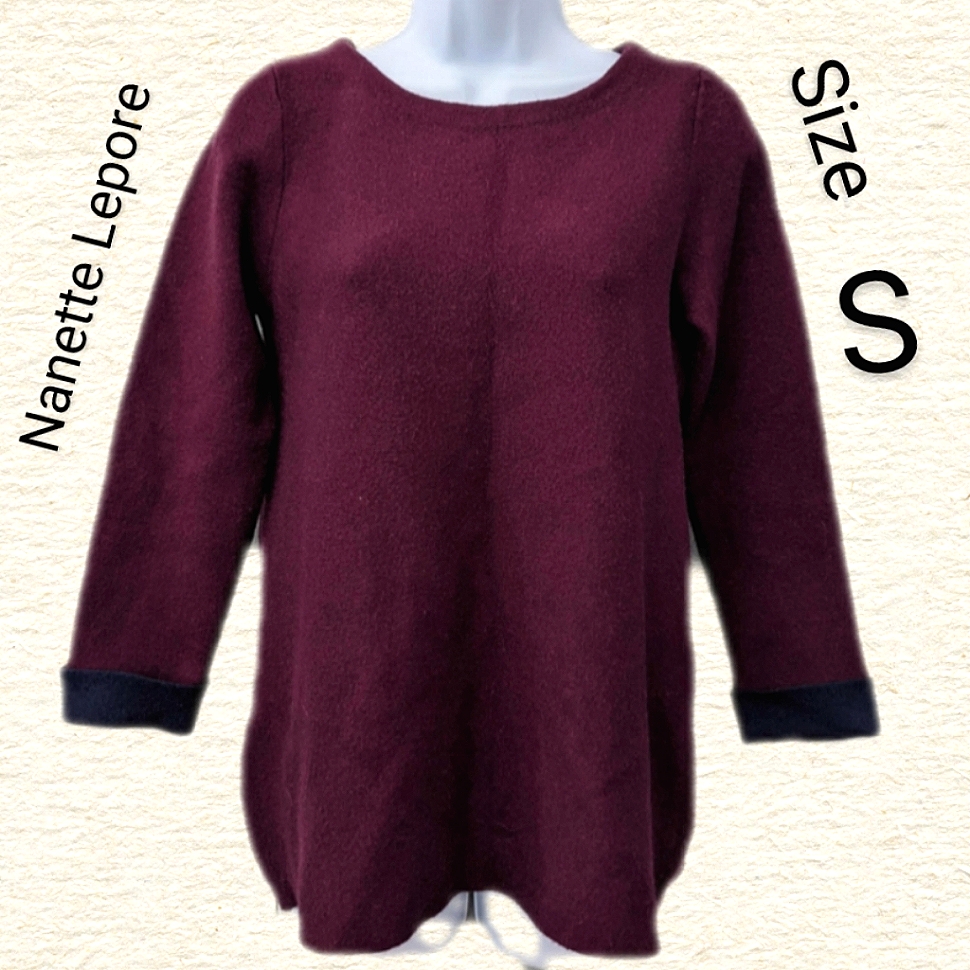 Nanette Lepore Burgundy Wool Pullover Sweater Size S